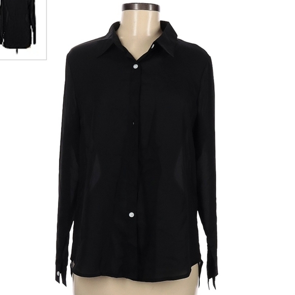 NWT Black OMSJ Button Down Collared Shirt Blouse Women's Medium M Neutral New - Picture 1 of 6